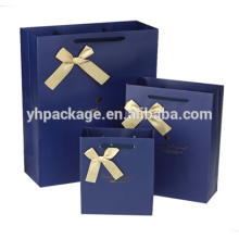 2018 Gold Logo Stempelband Bogen blau bedruckten Papier Verpackung Tasche